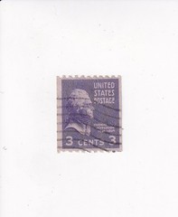 US Stamp 3 Cents PURPLE THOMAS JEFFERSON HORIZONTALLY PERFORATED POSTMARKED
