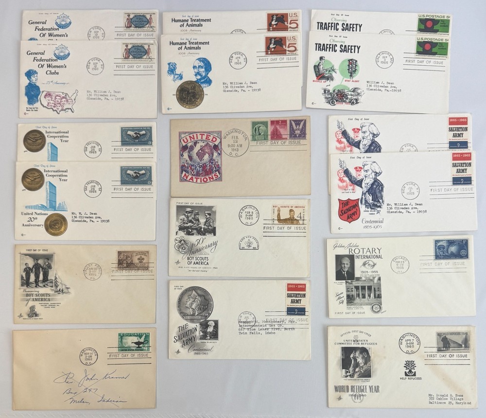 Vintage US First Day Covers FDC Lot Boy Scouts UN Rotary Salvation Army