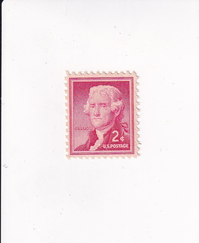 US Stamp 2 Cents RED THOMAS JEFFERSON ROTARY PRESS PRINTING NOT POSTMARKED
