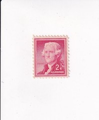 US Stamp 2 Cents RED THOMAS JEFFERSON ROTARY PRESS PRINTING NOT POSTMARKED