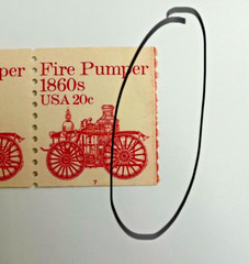 SCOTT #1908 FIRE PUMPER 1860s 20¢ – PL#7 – STRIP OF FOUR STAMPS – COLOR ERROR