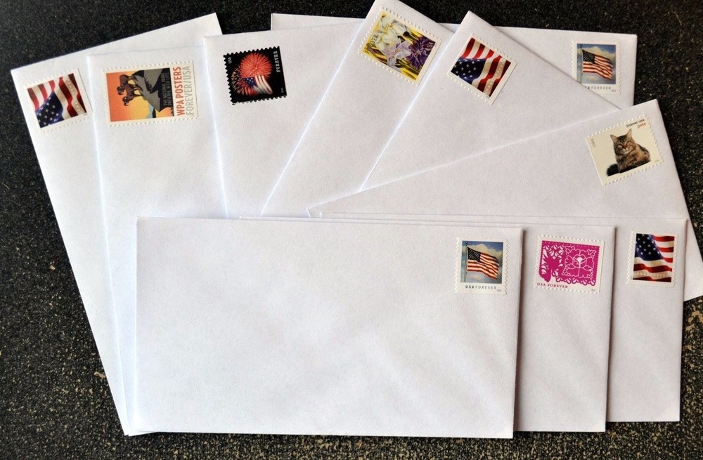 (500) Forever Stamped Envelopes #6 3/4 White Security Tint Standard Size Gummed