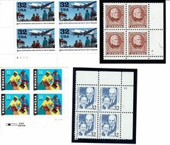10 DIFFERENT .32 PLATE BLOCKS @ FACE VALUE – MNH