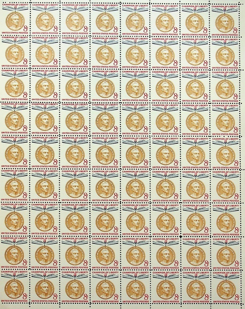 US SHEET OF 72 JOSE DE SAN MARTIN STAMPS 8 CENT FACE -A-23