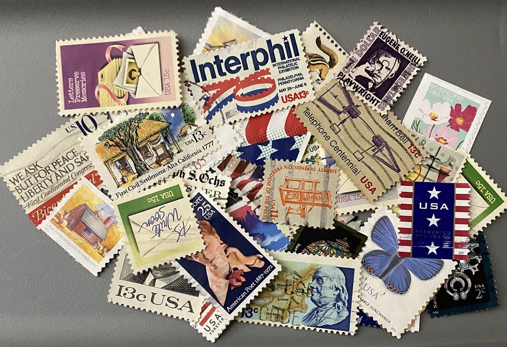 US stamps used lot 50 approx. photo for sample only. Includes Big and Old stamps
