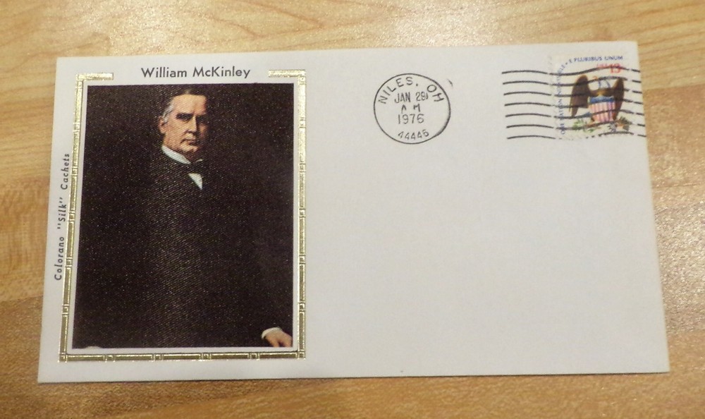 Stamp – William McKinley, 13 cent stamp, 1-29-76, Colorano «Silk» Cach