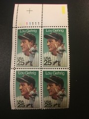 Lou Gehrig stamp plate block unhinged mint very fine condition