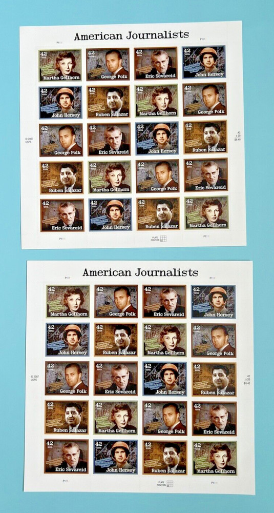 SCOTT #4248-4252 AMERICAN JOURNALISTS – 2 Sheets x 20 = 40 STAMPS 42¢ FV$16.80