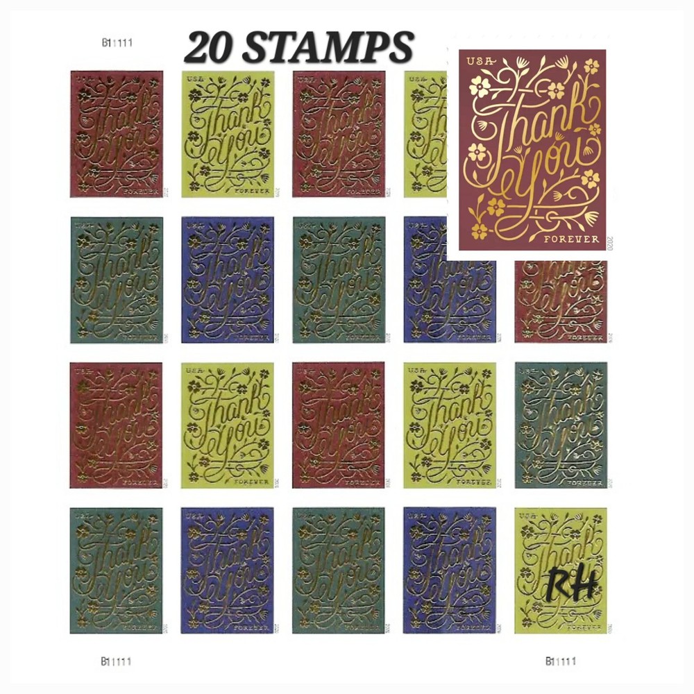 1 SHEET OF 20 «THANK YOU» FOREVER STAMPS