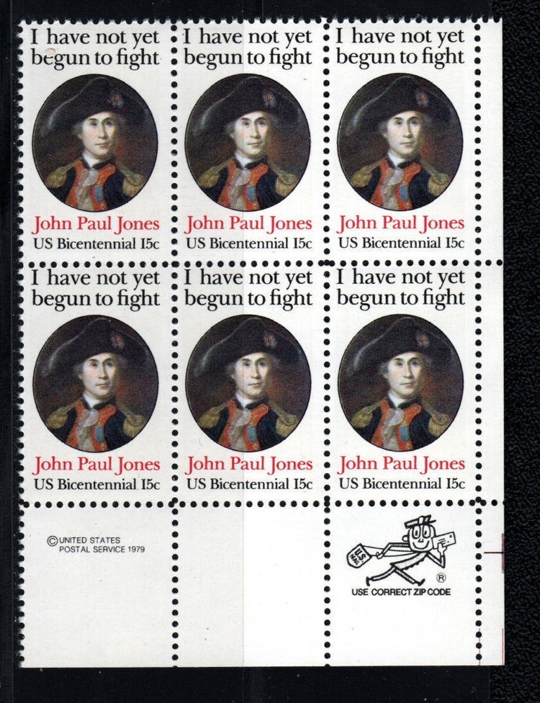 US Stamps 15¢ John Paul Jones U.S. Bicentennial – Numbered Zip Block of 6 stamps
