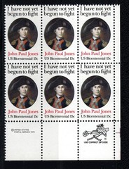US Stamps 15¢ John Paul Jones U.S. Bicentennial – Numbered Zip Block of 6 stamps
