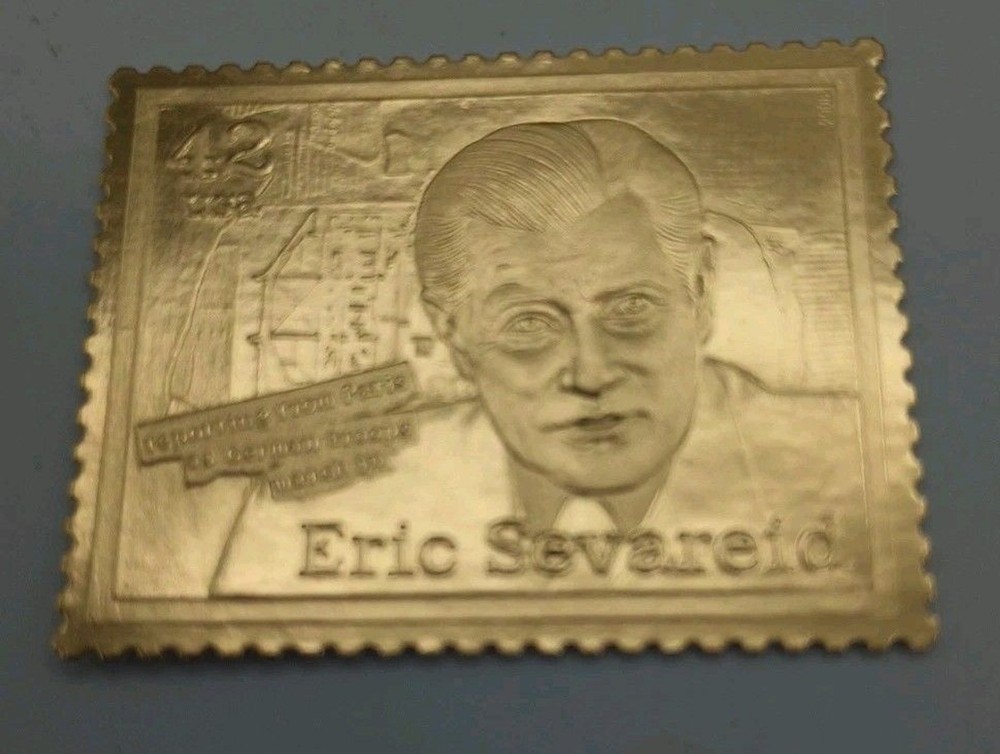 Gold Foil Us Postage Stamp Eric Sevarid American Journalist Reporting From Paris