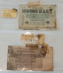 9 old banknotes from the Weimar Republic, Germany, approximately 100 years ago