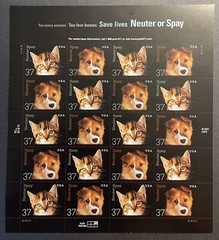 37c Neuter or Spay Commemorative US Postage 20 Stamps Full Page Mint 2001
