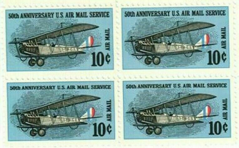 AIR MAIL 50TH ANNIVERSARY SERVICE-Block of 4 1968 Stamps–FREE SHIPPING