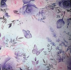 Three LUNCHEON Decoupage Napkin Butterfly Watercolor Pink Purple Flowers 6.5”