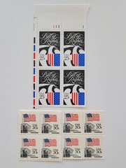 US Flag & Clouds Stamps Sc #2421 25c Block of 4, Sc #1894 20c Block of 4*2 MNH