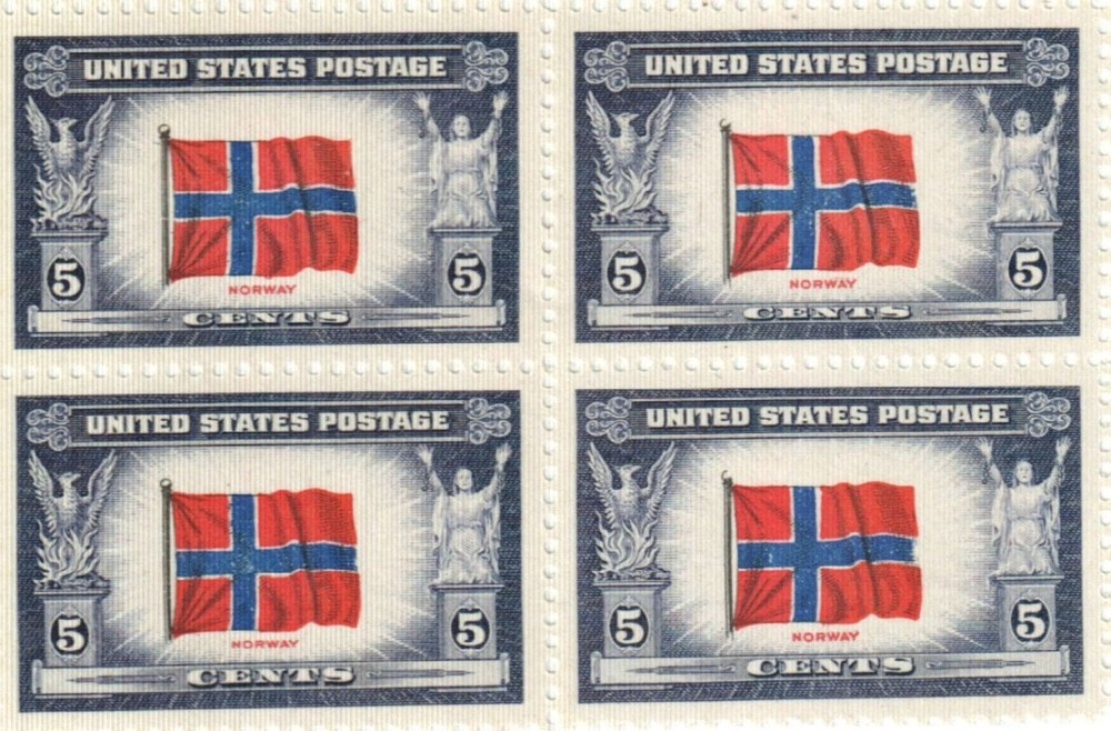 U.S. 5¢ WWII Overrun Countries Norway Postage Stamp #911 Pack of 100