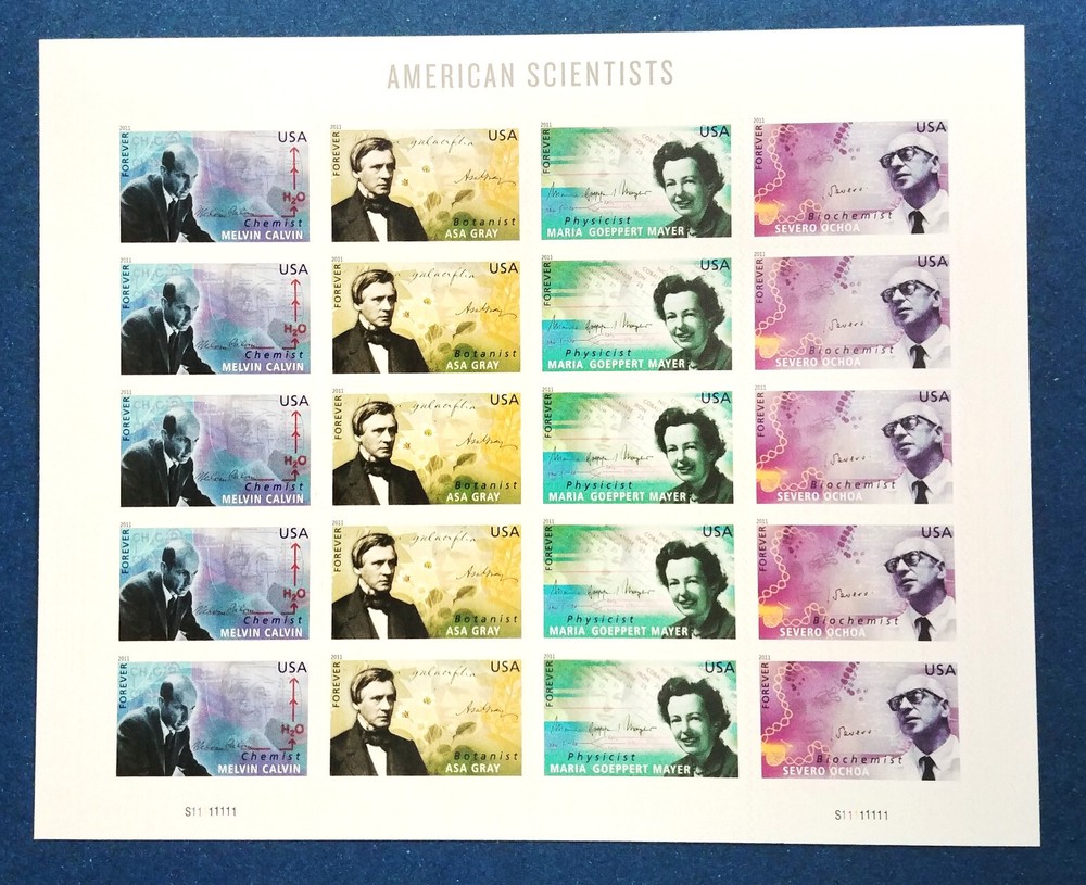 Forever stamps American Scientists sheet pane of 20 Calvin Gray Mayer Ochoa