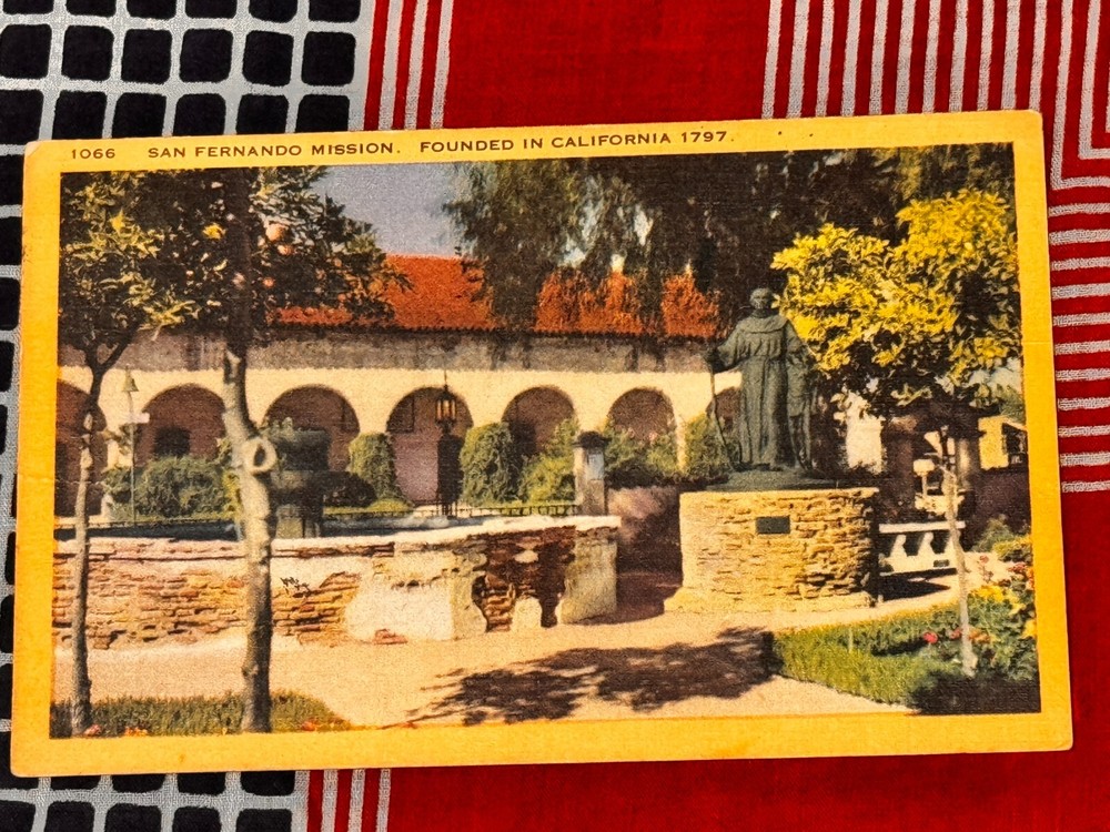 Vintage 1952 -Perf 10.5- John Adams 2 Cent Red Stamp – San Fernando Mission Post