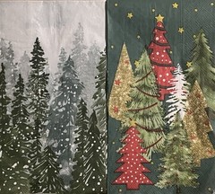 TWO Individual paper dinner Decoupage napkins Christmas Trees /snow Holiday