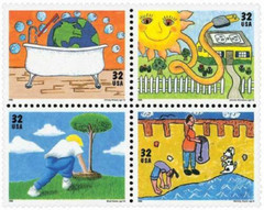 Five Sheets x 16 = 80 Of EARTH DAY KIDS CARE! 32¢ US Stamps. USA Sc # 2951-2954