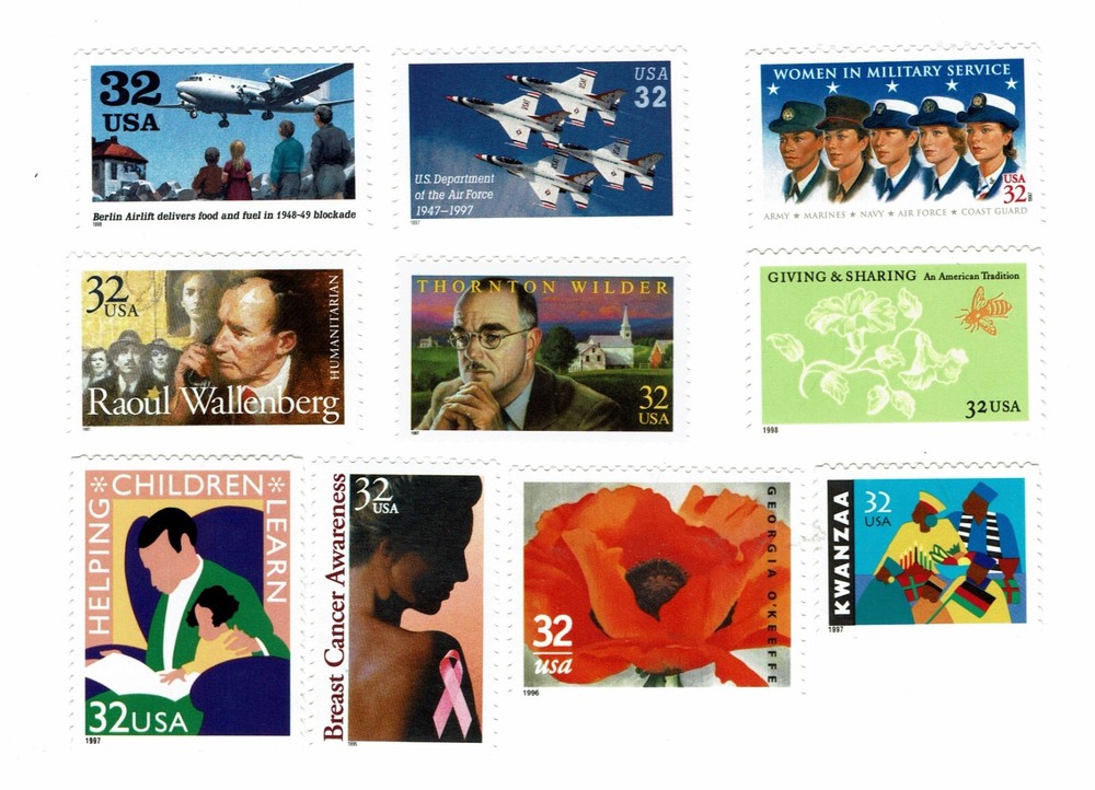 10 DIFFERENT 32c U.S. COMMEMORATIVES MNH @ FACE VALUE