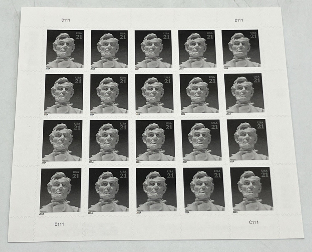 Abraham Lincoln Sheet of Twenty 21 Cent Postage Stamps Scott #4860
