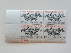1964 US.Lute.Horn.Laurel, Oak&Music Score 5c Block of 4 Stamps Sc #1252 MNH OG