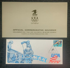 1992 OLYMPIC WINTER GAMES Commemorative Ice Hockey Stamp VF/NM 9.0