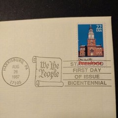 Pennsylvania Statehood 1987 22 CENT STAMP FIRST DAY ISSUE GOLD 200th Anniversary