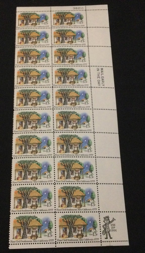 20 USPS Stamps 13 Cent – Alta Calif Issue – Farm Houses – Scott 1725