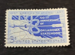 # 1092 – 1957 3¢ Oklahoma Statehood Used 1 Stamp + 2 FREE Stamps