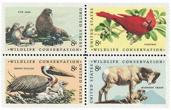 WILDLIFE CONSERVATION 4 VIEWS–Block Collectible Unused 1972 Stamps-FREE SHIP