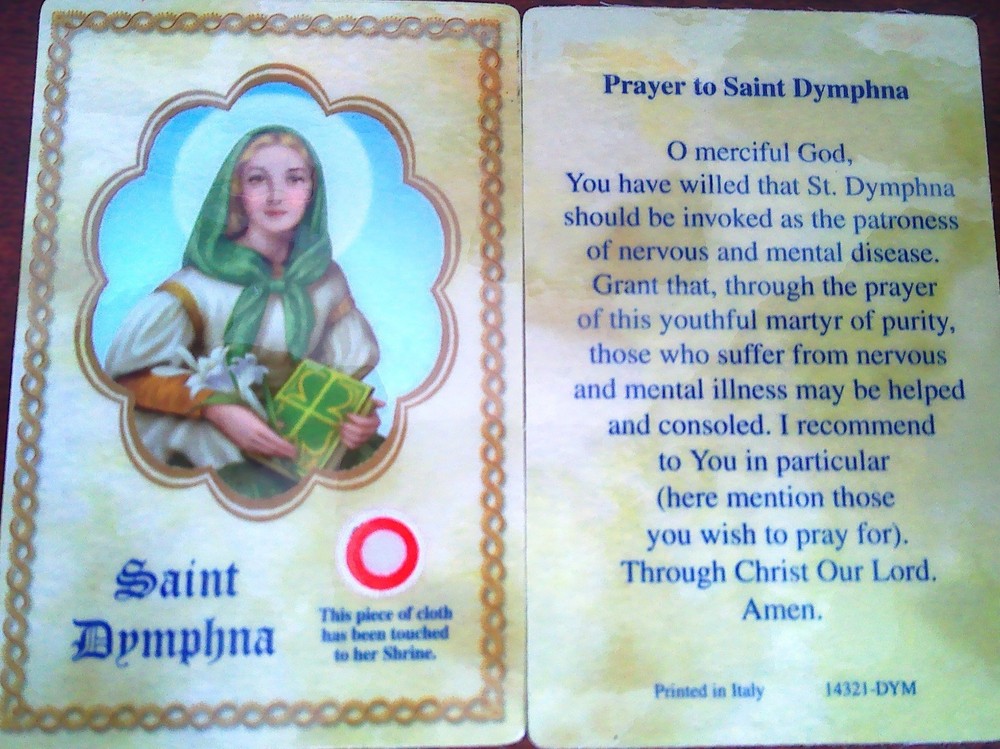 St. Dymphna – Prayer To – Relic Laminated Holy Card – Pope blessed Vatican Rome