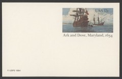 1984 US Scott #UX101, 13c Ark and Dove Postal Card, Entire