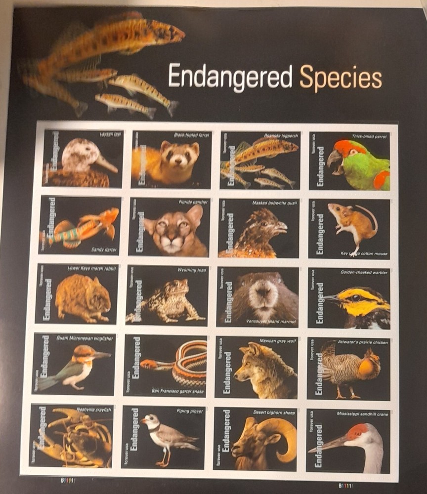 (5) USPS Endangered Species Sheet of 20 Forever Stamps 100 Stamps Value 78.00