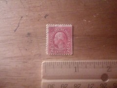 1923 2c Washington, carmine, coil waste, Rare collectable.