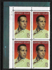 USA SC # 3152 Humphrey Bogart , BLK4 Plate Number . MNH