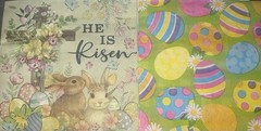 TWO Paper Beverage Decoupage Napkins Easter Cross/eggs He Is risen Rabbits 5”x5