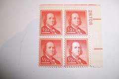 Franklin 1/2c block of 4 with number, Excellent