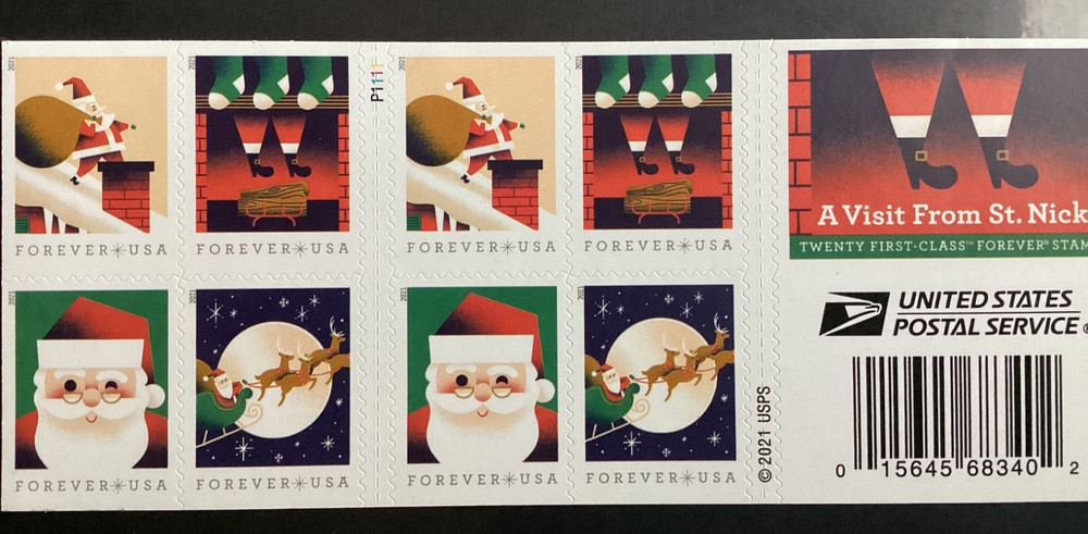 A VISIT FROM ST. NICK 20 count USA Forever stamps-NEVER USED
