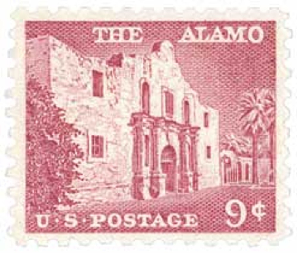 # 1043 – 1956 Liberty Series – 9¢ The Alamo ~ USA ~ Used 1 Stamp +2 FREE