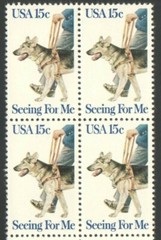 SEEING FOR ME–DOG– Block of 4 Collectible Unused 1979 Stamps–FREE SHIPPING