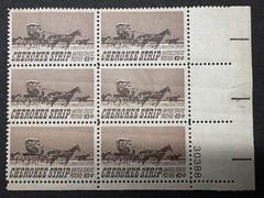 1968 US Scott #1360 6c Cherokee Strip Postage Stamps, MNH Block of 6