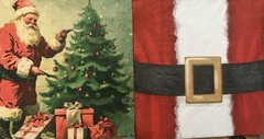 TWO Individual Paper LUNCHEON Decoupage Napkins – SANTA’S BELT CHRISTMAS & Tree