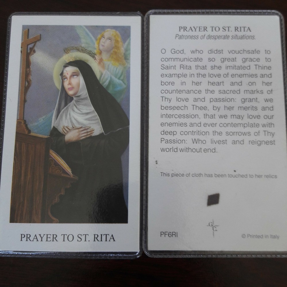 Rare 3rd Cl Relic Saint Rita Holy Card Rome Prayer obtain favor Italy
