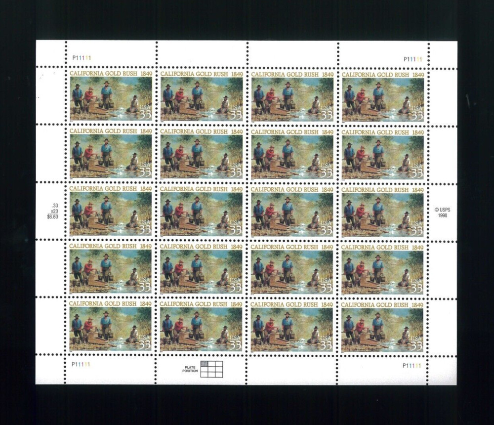 United States 33¢ California Gold Rush Postage Stamp #3316 MNH Full Sheet