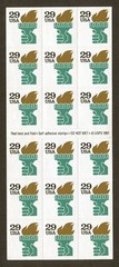 U.S. Scott# 2531Ab, 1991 Liberty Torch Issue, ATM Pane of 18 Stamps, SCV: $11.00