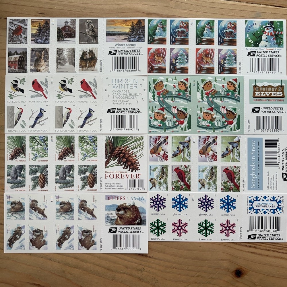 160 FOREVER STAMPS USPS 8 Sheets Book CHRISTMAS CARD Snowflake Winter Scenes